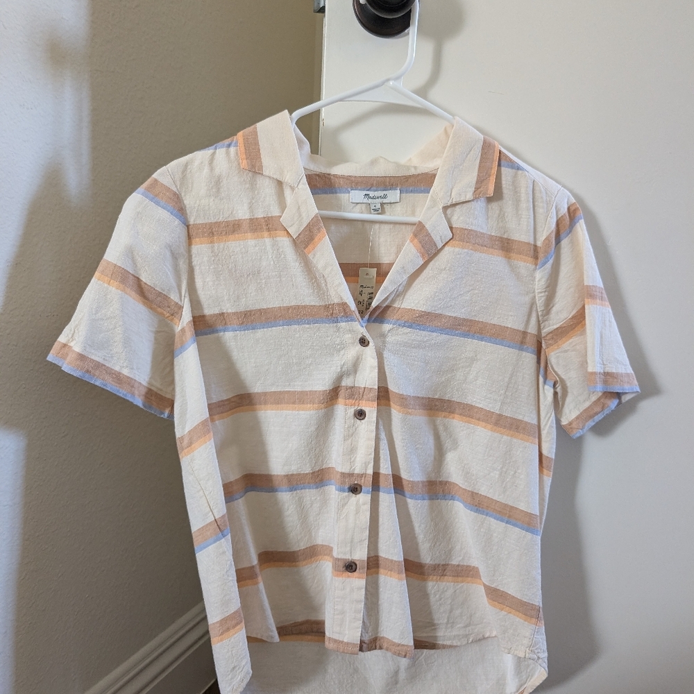 NWT Madewell Striped Camp Shirt 100% Cotton - Picture 2 of 5